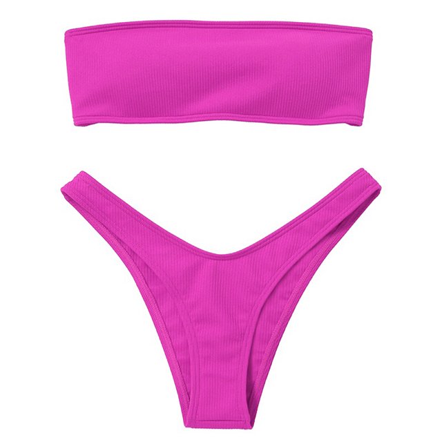 Traje de baño sexy con espalda abierta, diseño dividido, conjunto de bikini de playa de color sólido con efecto push up de verano
