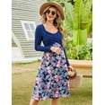 thumbnail image 6 of HA-EMORE Women's Patchwork Dress Long Sleeve Vintage Floral Patchwork Dress Flared A-Line Swing Casual Party Midi Dress, 6 of 9