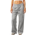 thumbnail image 2 of ManxiVoo Women Comfort Fit High Waisted Wide Leg Sweatpants with Drawstring Waist and Side Pockets for Everyday Casual Lounge Wear XL Size Light Ashy, 2 of 8