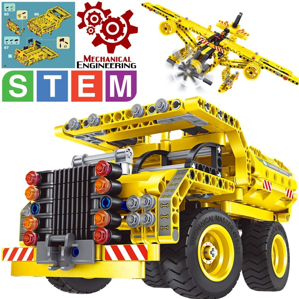 JoyX STEM Building Toy for Boys 812 Dump Truck or Airplane 2 in 1