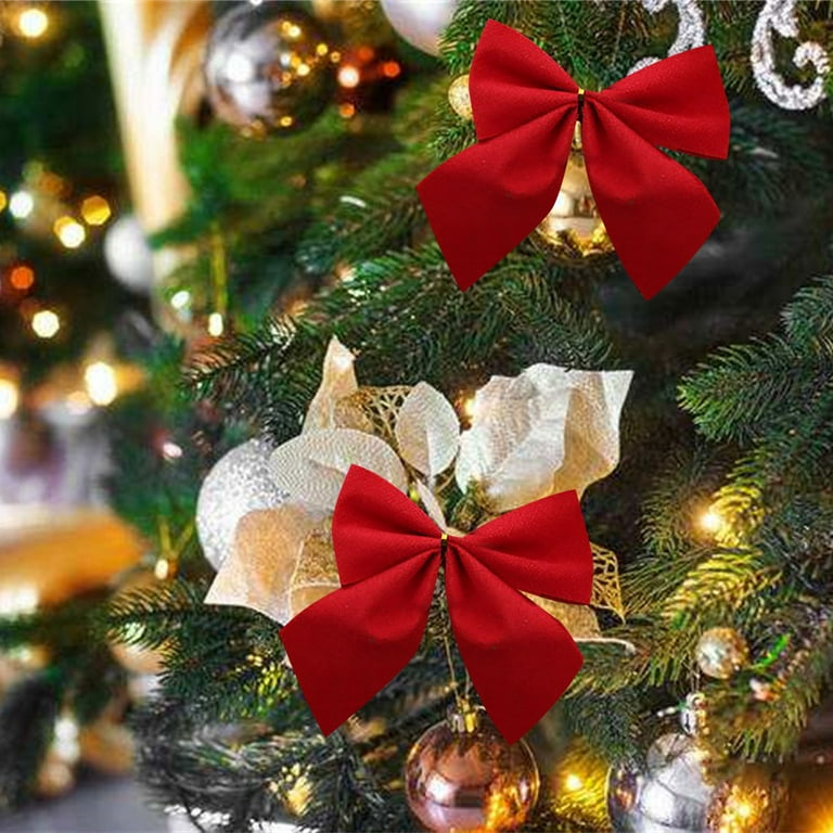 Jikolililili 12 Pieces Bow Decor, Tree Bow Ornament, Ribbon Bowknot, Holiday Party Crafts Home Decoration