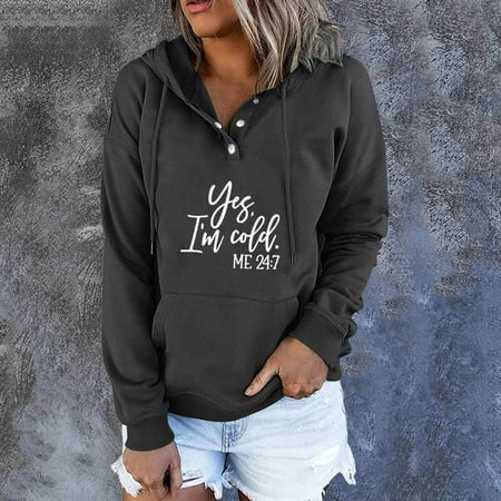 

Simplmasygenix Hoodies for Women Plus Size Women Long Sleeves Casual Printing Crewneck Sweatshirt Loose Hooded Drawstring Pocket Tops