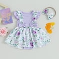thumbnail image 2 of Bagilaanoe Newborn Summer Outfits Baby Girl Rompers Dress Print Sleeveless Bodysuits + Headband 3M 6M 12M 18M Infant Patchwork A-line Dresses, 2 of 8
