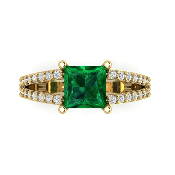 Solitaire with Accents Engagement Ring for Women - 2.48ct Simulated Emerald in 14K Yellow Gold Promise Ring
