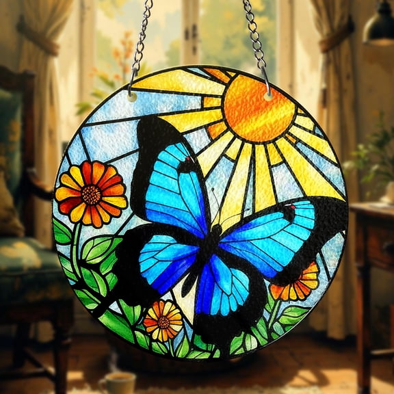 Blue Butterfly STAINED GLASS Suncatcher Decor Morpho Butterfly Suncatcher Moth Lover Window Hanging Butterfly Gift for Mom Window Hanging