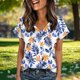thumbnail image 4 of Xuyuer Women's Elegant V-Neck Floral Print Hem Loose Short Sleeve Out Blouse Top, 4 of 7