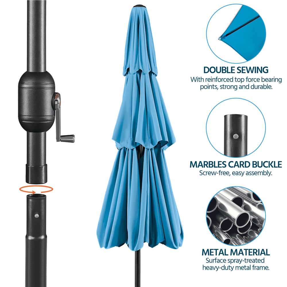 Alden Design 10 ft Patio Umbrella with 30 lb Base Bronze Set, Sky Blue