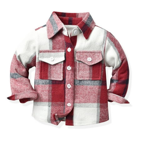 

ZMHEGW Toddler Jackets Baby Boys Autumn Winter Plaid Cotton Long Sleeve Cardigan Clothes Kids Coats
