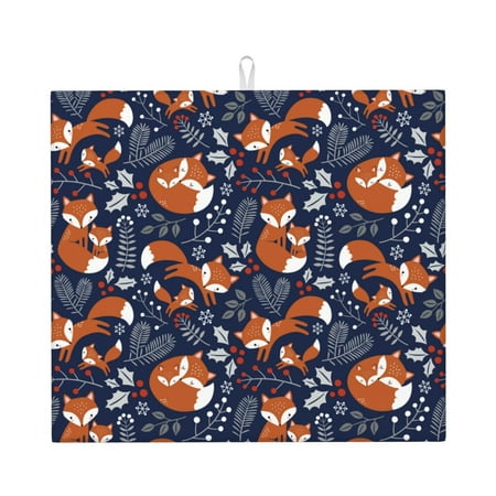 

Vsdgher Vintage Blue Fox Family Print Dish Drying Mat Kitchen Counter Mat Dish Drying Pad for Dishes Utensils Pots and Pans 16 x 18