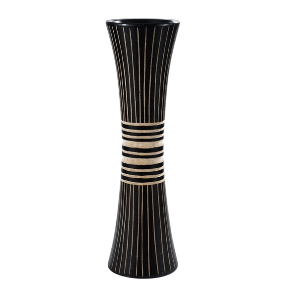 Modern Stripes Black and Natural Mango Tree Wood Concaving Vase