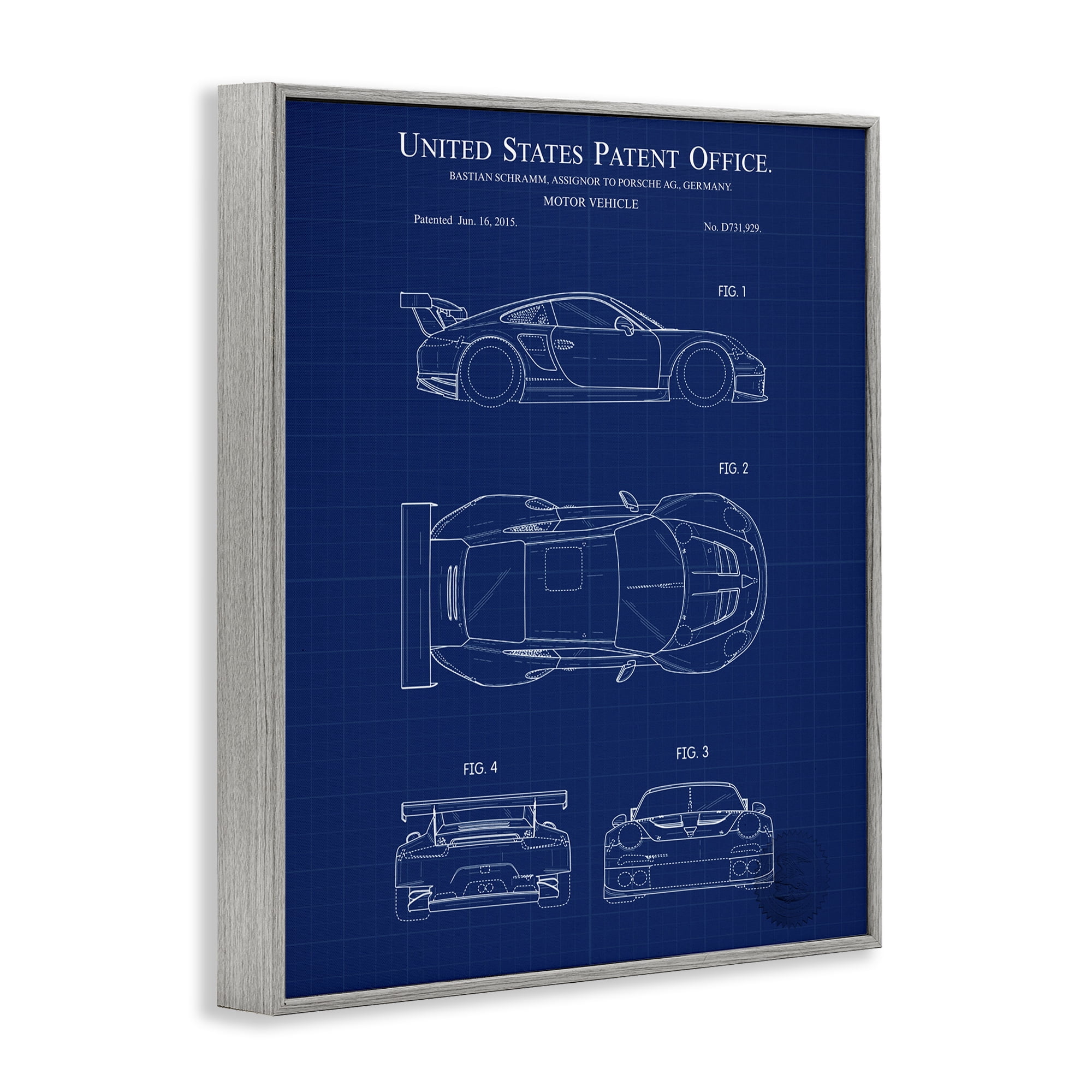Stupell Industries Motor Vehicle Blueprint Transportation Painting Gray Framed Art Print Wall Art, 24 x 30