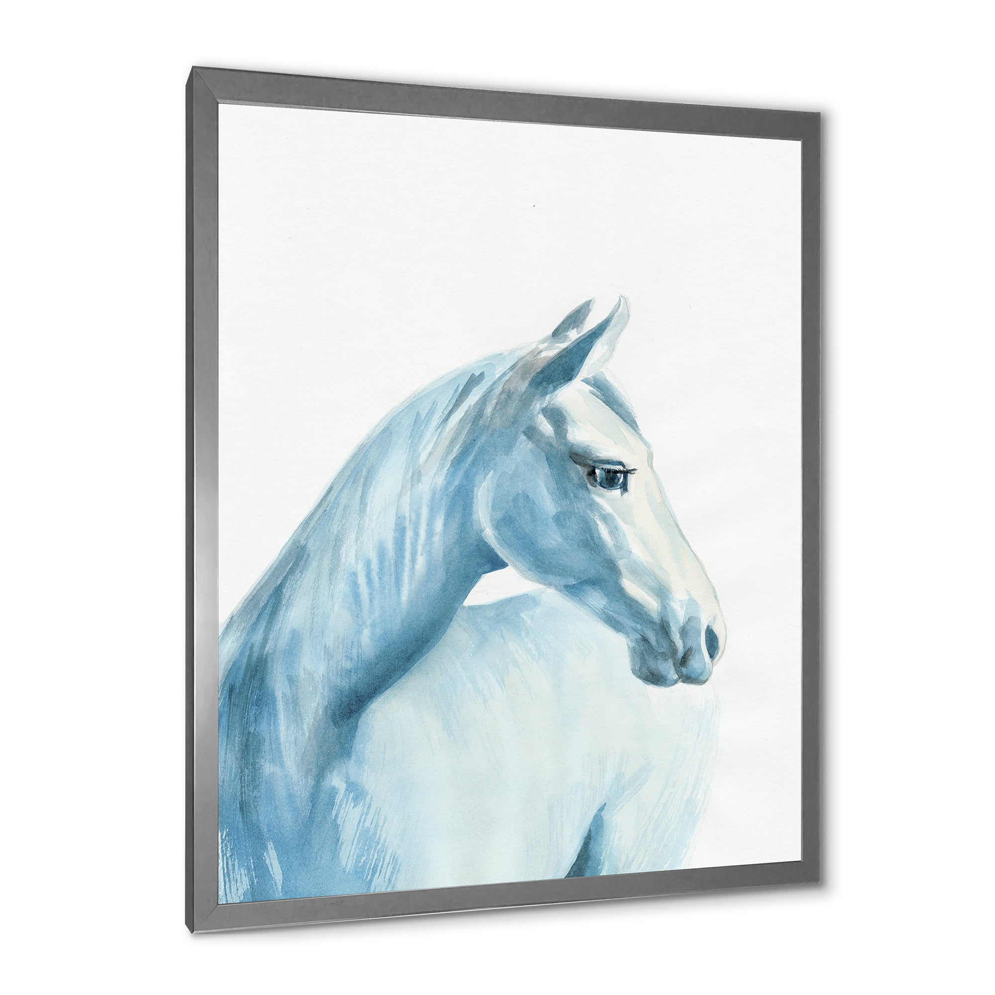 Designart 'Close Up Portrait Of A Light Blue Horse' Farmhouse Framed Art Print