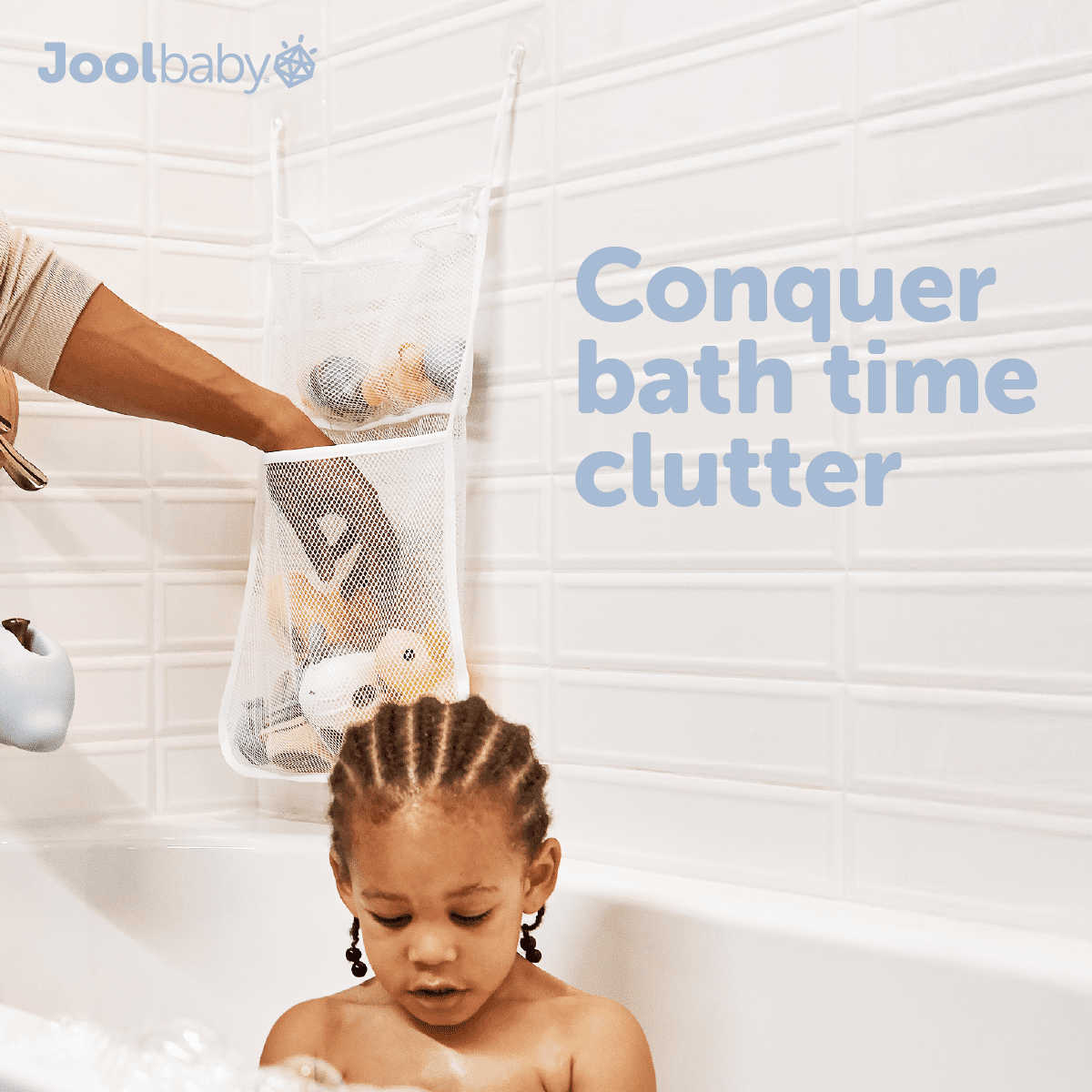 Jool Baby Tub Time Bath Organizer – Mesh Bathtub Toy Storage Bag with Suction Cups - White