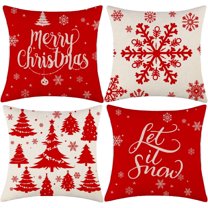 Brilbcu Set of 4 Christmas red and White Christmas Throw Pillow Covers Cushion Covers Square Winter Holiday Decorative Pillow Covers for Sofa Couch Bed and Car(18"X18", Cotton-Linen)