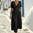 thumbnail image 4 of IUYRTFE Women's V Neck Button Down Midi Dress Short Sleeve Lightweight Casual Summer Flowy Dress with Pockets, 4 of 6