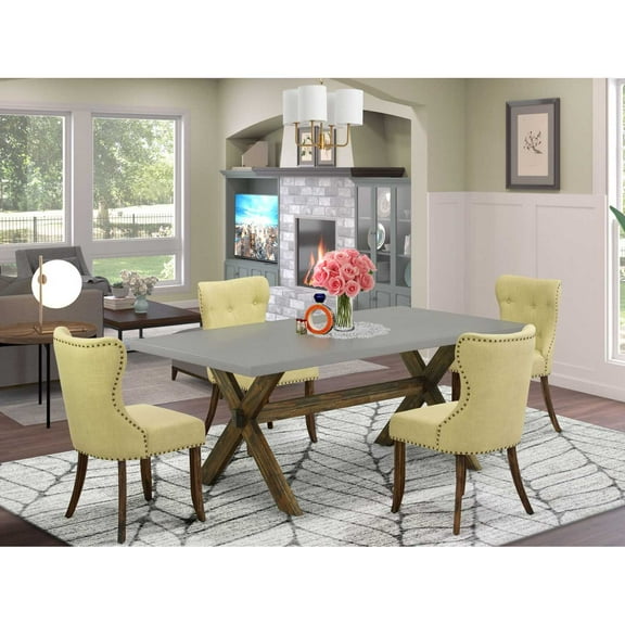 East West Furniture X-Style 5-piece Wood Dining Set in Jacobean Brown/Cement