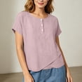 thumbnail image 4 of ClodeEU Women's Crew Neck Button Short Sleeve T-shirt,Solid Color Casual Loose Top Pink,Women's Plus L, 4 of 8