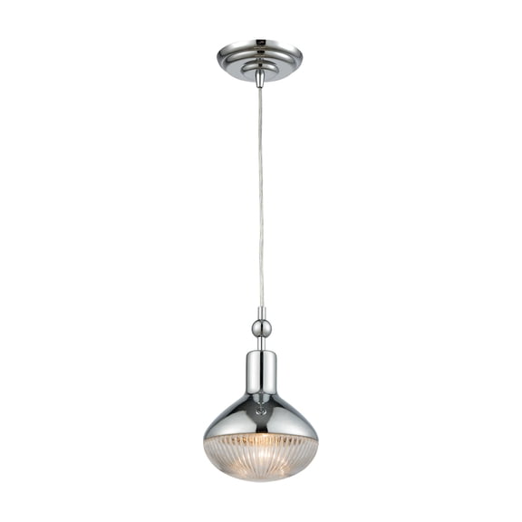 Ravette - One Light Pendant, Polished Chrome Finish with Clear Ribbed Glass