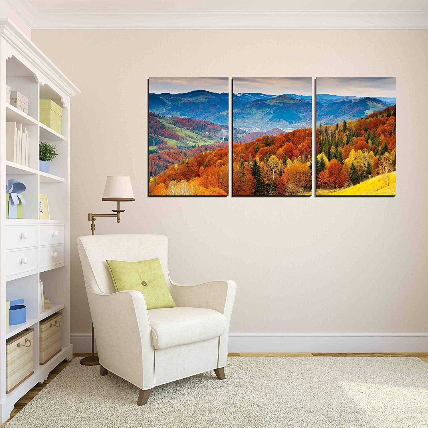 wall26 - 3 Piece Canvas Wall Art - The Mountain Autumn Landscape with Colorful Forest - Modern 