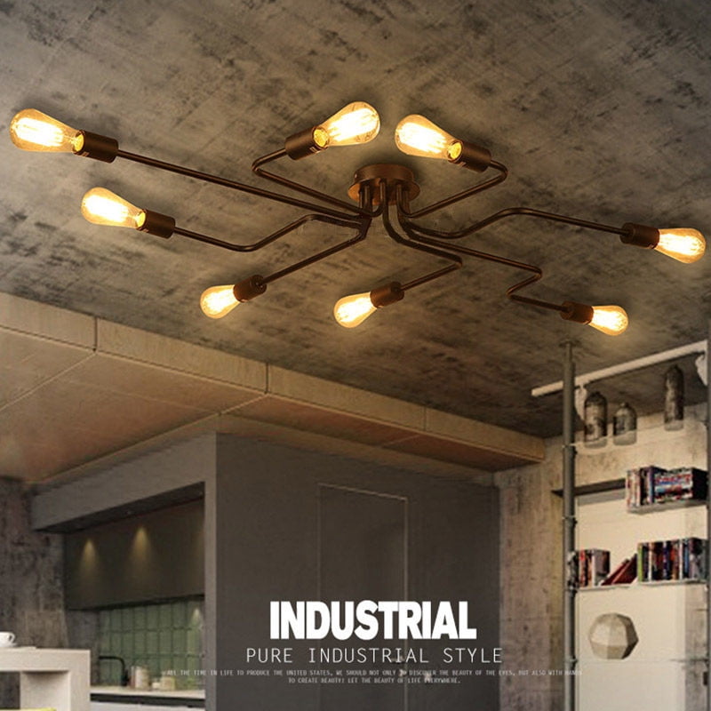 E27 Vintage Industrial Edison 4/6/8 Lights Barn Metal Flush Mount