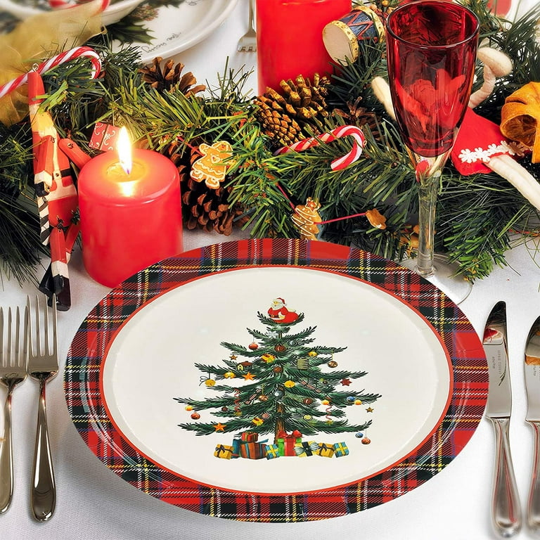 Christmas Plates and Napkins Set Serves 50 Includes 50 Paper Dinner Plates  50 Dessert Plates and 50 Luncheon Napkins for Christmas Party Holiday