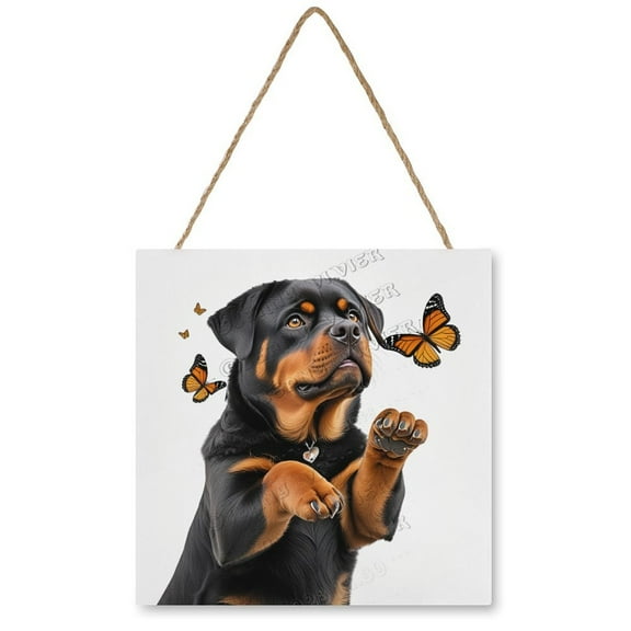 Rottweiler Dog Hanging Wood Sign, Square,12x12 inches Dog Wood Sign,Pet Owners Gifts,Dog Lovers Gifts,Funny Dog Sign for Bedroom Living Room