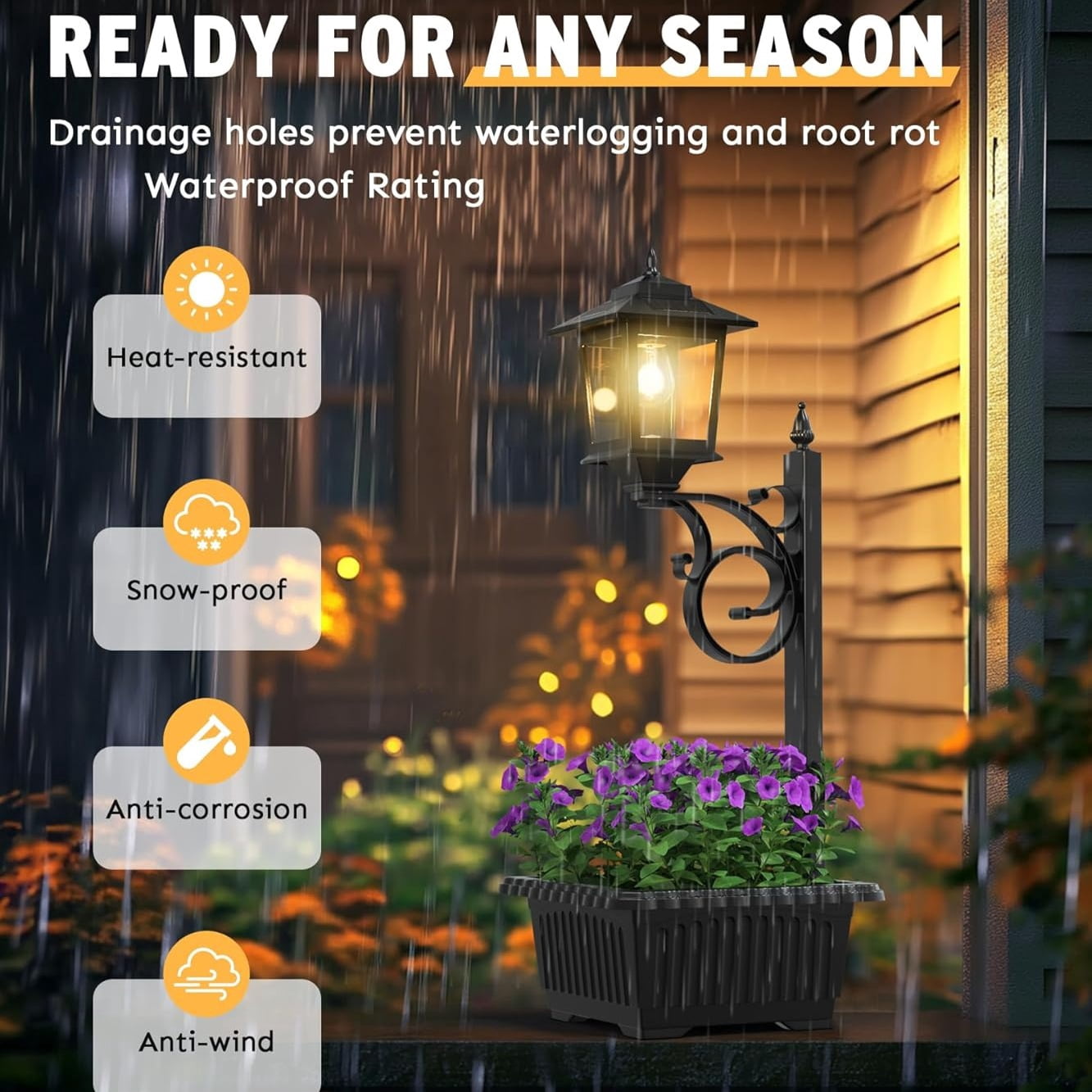 HOODINK 2-Pack Solar Post Lights Outdoor with Planter, 2-in-1 Waterproof Solar Lamp Post for Garden, Patio & Lawn, 3000K Warm White Decorative Flower Pot Lights for Pathway & Yard