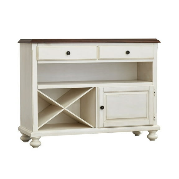 Sunset Trading Andrews Wood Server in Distressed Antique White/Chestnut Brown