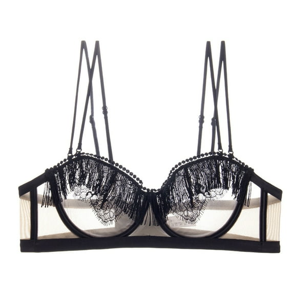 FYDUU Minimizer Bras for Women Lace Unlined Balconette Demi-Cup Underwire Sheer Bra Everyday T-Shirt Bra