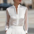 thumbnail image 2 of Satingcolo Women's Sheer Button Up Blouse Tops Dressy Business Casual Fall Mesh Long Sleeve Button Down Work Shirt Top, 2 of 6