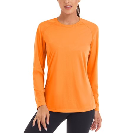 TACVASEN Women's Rash Guard for Women UPF 50+ UV Protection Quick Dry Long Sleeve Shirts Hiking Swim Shirts Orange 2XL