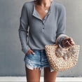 thumbnail image 2 of Women's Fall Waffle Knit Tunic Tops Loose Long Sleeve Button Up V Neck Henley Shirts, 2 of 5