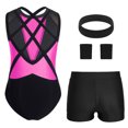 thumbnail image 4 of Aislor Girls Tank Unitards With Shorts Headband Gymnastics Leotard Athletic Ballet Dance Bodysuit Training Outfits Hot Pink 10, 4 of 7
