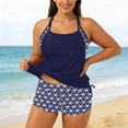 thumbnail image 2 of FASHOFT Plus Size Swimsuit for Women 2 Piece Flowy Tankini Bathing Suits and Shorts with Pockets Swimwear Dark Blue2 M, 2 of 5