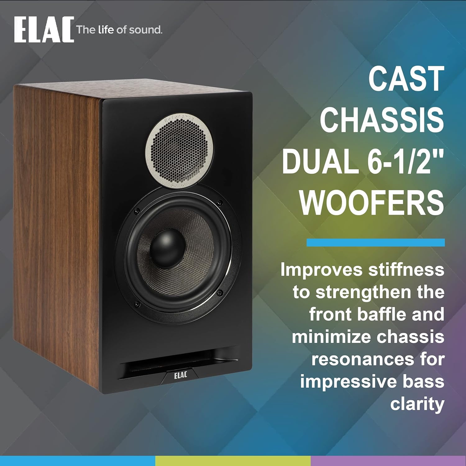 ELAC DBR62-BK Debut Reference Bookshelf Speaker Pair - Black/Walnut with an ELAC SPW-10FT-P 10ft Sensible Speaker Cable Pair (2019)