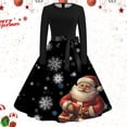 thumbnail image 2 of JFHHQ Women's Christmas Patchwork Dress French Long Sleeve Bow Romantic Midi Dress Hot Pink L, 2 of 3
