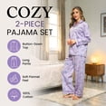 thumbnail image 3 of Casual Nights Women's Cotton Flannel Pajama Set, Long Sleeve Button-Front Floral Top and Elastic Waist Pants, Purple Violet Small, 3 of 7