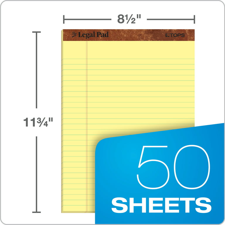TOPS The Legal Pads, 12 Pack, Legal Rule, Perforated, 50 Sheets, 8-1/2 x  11-3/4, Canary (7532) 