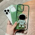 thumbnail image 2 of Compatible for iPhone 13 Pro Max 6.7 Inch Bling Plating Astronaut Hidden Stand Case, Cute 6D Stand Glitter Phone Case - Green, 2 of 5