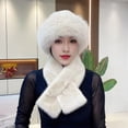 thumbnail image 3 of sunsanly 2 Pcs/Set Women Winter Hat Scarf Set Fuzzy Plush Thickened Windproof Heat Retention Cross Neck Wrap Solid Color Dome Faux Fur Fisherman Hat Outdoor Cap, 3 of 8