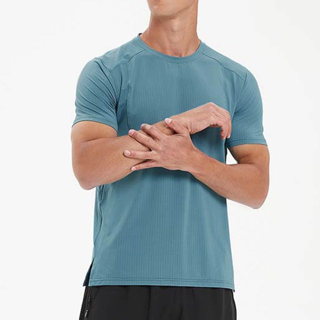 Workout Shirt Men Compression Fit Quick Drying Gym Shirts Mesh Breathable Short Sleeve Crew Neck Running Fishing Hiking Top