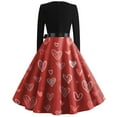 thumbnail image 3 of Fgvctg Valentine's Day Womens Dresses Vintage Cocktail 50's Dress Love Heart Print Crewneck Dresses A-Line Date-Night Elegant Long Sleeve Clothes Soft Outfits Wine 3XL, 3 of 3