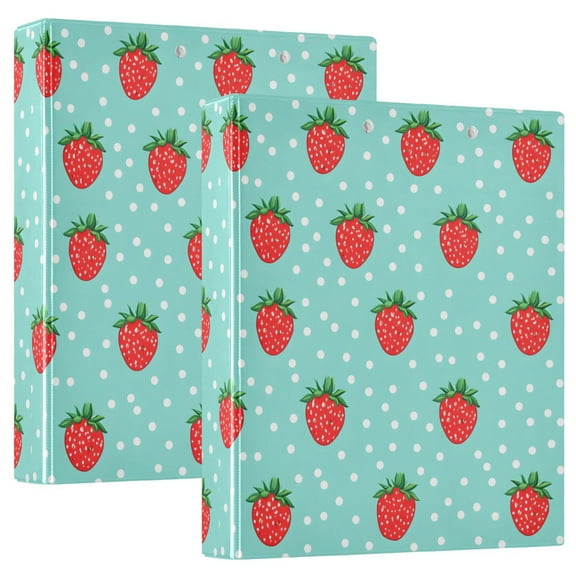 FORMRS 3 Ring Binder 1.5 inch with Pockets Set of 2 Clip Board 200 Sheets Capacity, Strawberry Pattern