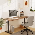 thumbnail image 1 of 160cmx60cm Electric Standing Desk Height Adjustable Sit Stand Desk with Hooks and Cup Holder for Home Office Study Rustic Brown, 1 of 11