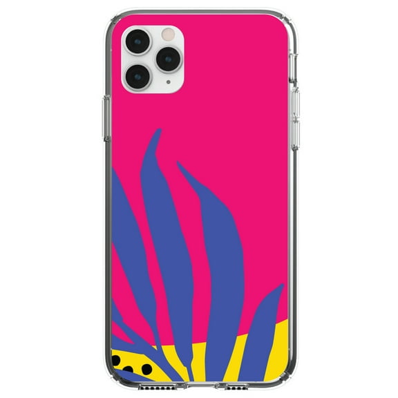 DistinctInk Clear Shockproof Hybrid Case for iPhone 13 PRO (6.1" Screen) - TPU Bumper, Acrylic Back, Tempered Glass Screen Protector - Summer Vibes Bold Flower Blue Pink Yellow