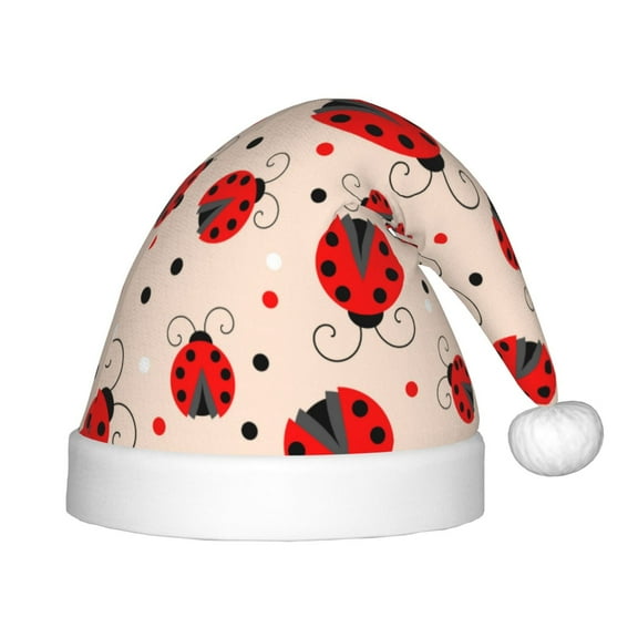 Fuzoiu Red Ladybug Print Santa Hat Christmas Hat for kids,Santa Hats with Pompom, Unisex Xmas Holiday Hat for Christmas New Year Festive Party Supplies