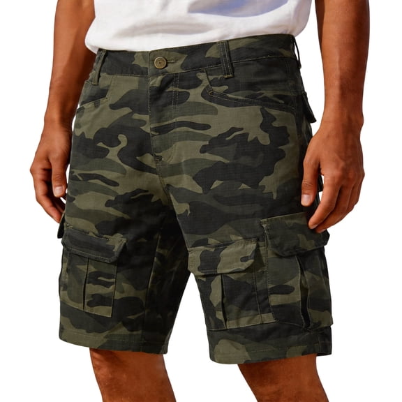 GrmtClth Mens Water Resistant Ripstop Cargo Shorts 2026 Casual Camouflage Short Pants Hiking Multi Pockets Outdoor Work Shorts Soft Clothing Army Green S