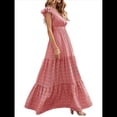 thumbnail image 3 of Vestido de Verano 2025 para Mujer, Cuello en V, Corta, Cintura Alta, Estampado Floral, Volantes Escalonados, Corte A, Maxi Rojo XL, 3 of 8