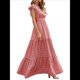 thumbnail image 3 of Vestido de Verano 2025 para Mujer, Cuello en V, Corta, Cintura Alta, Estampado Floral, Volantes Escalonados, Corte A, Maxi Rojo XXL, 3 of 8