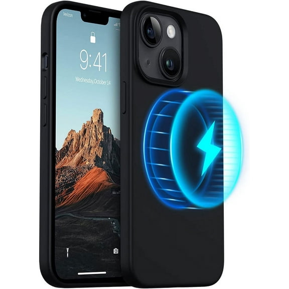 Designed for iPhone 14 Silicone Magnetic Case, Magnetic Compatible Back Cover Soft Silicone, Slim fit Shockproof Case for iPhone 14, Black